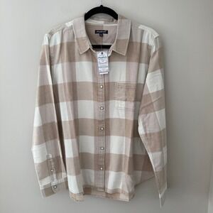 Flag &‎ Anthem Plaid Long Sleeve Button Up Shirt Beige White XL